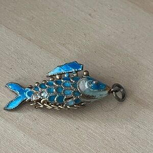 Rare! .sterling & enamel Blue Fish Pendant